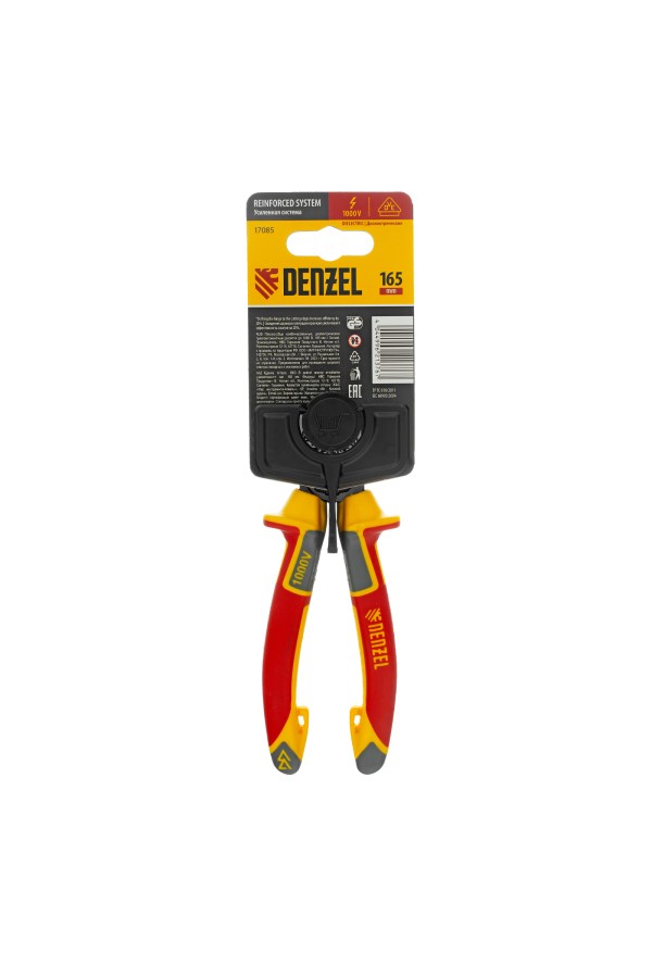 Плоскогубцы комбинированные, диэлектрические трехкомпонентные рукоятки до 1000 В, 165 мм Denzel