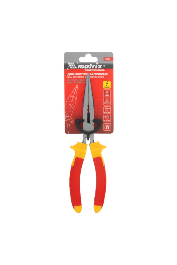 Длинногубцы прямые Insulated, 200 мм, двухкомпонентные рукоятки Matrix Professional
