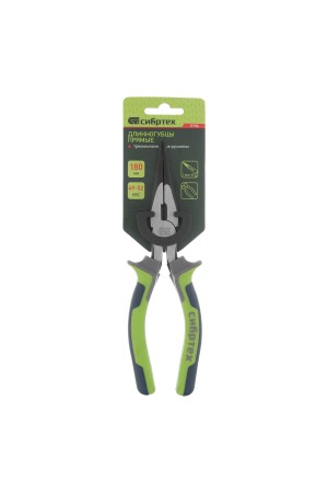 Длинногубцы прямые 180 мм, фосфатирование, трехкомпонентные рукоятки Сибртех