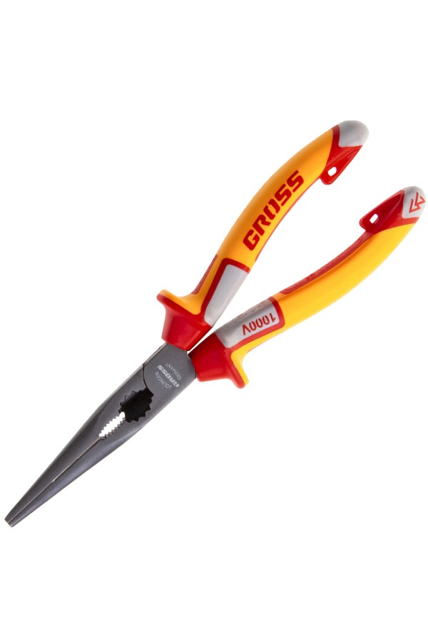 Длинногубцы прямые, диэлектрические рукоятки до 1000 В, трехкомпонентные рукоятки, 205 мм Gross