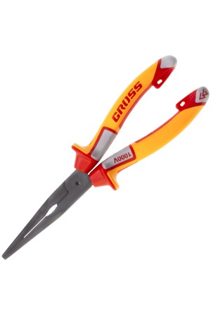 Длинногубцы прямые, диэлектрические рукоятки до 1000 В, трехкомпонентные рукоятки, 205 мм Gross