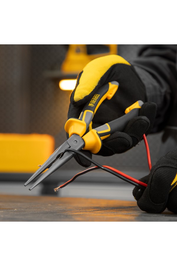 Длинногубцы прямые 205 мм, трехкомпонентные рукоятки Denzel