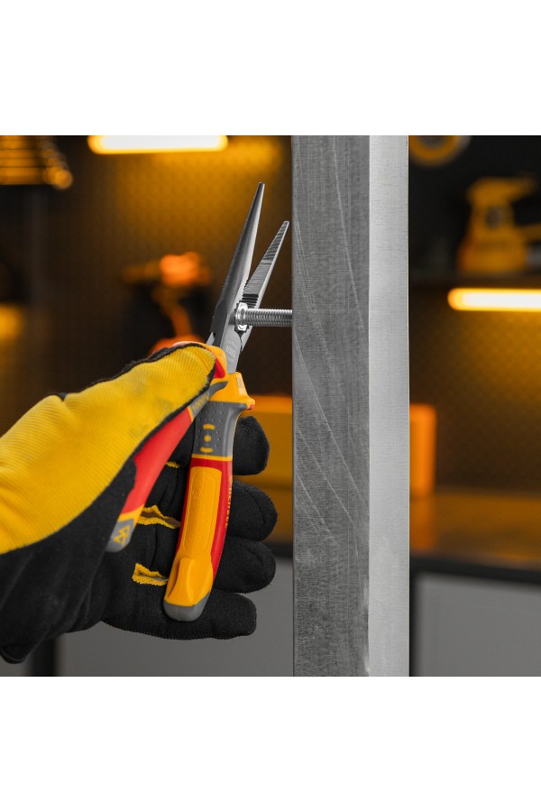 Длинногубцы прямые, диэлектрические рукоятки до 1000 В, трехкомпонентные рукоятки, 205мм Denzel