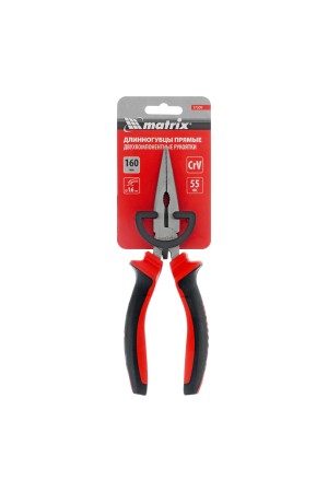 Длинногубцы прямые, 160 мм, хром-ванадий, двухкомпонентные рукоятки Matrix