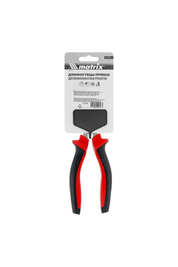 Длинногубцы прямые, 180 мм, хром-ванадий, двухкомпонентные рукоятки Matrix