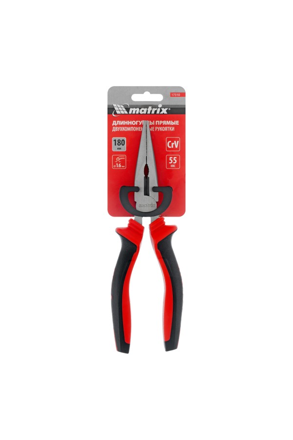Длинногубцы прямые, 180 мм, хром-ванадий, двухкомпонентные рукоятки Matrix