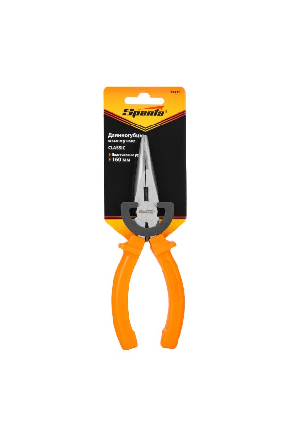 Длинногубцы изогнутые Classic, 160 мм, шлифованные, пластмассовые рукоятки Sparta