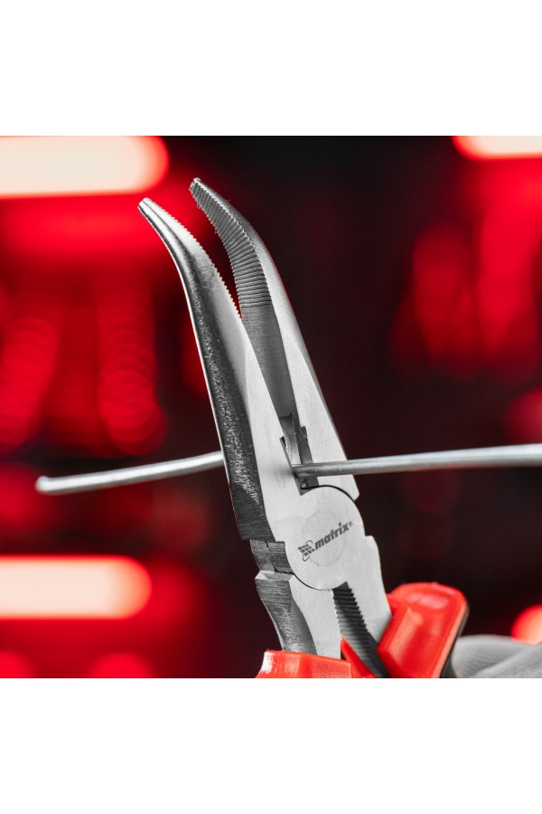 Длинногубцы изогнутые Nickel, 180 мм, никелированные, двухкомпонентные рукоятки Matrix