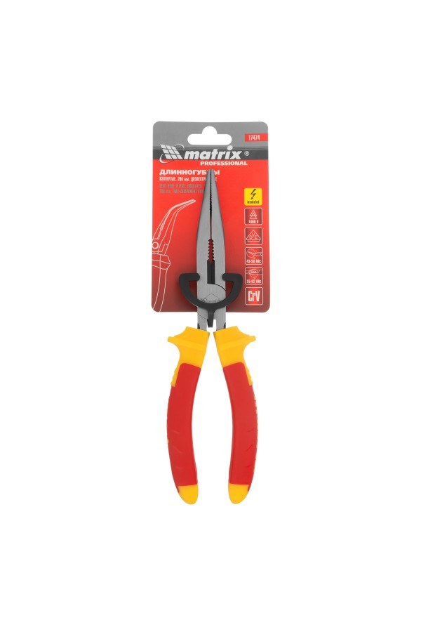 Длинногубцы изогнутые Insulated, 200 мм, двухкомпонентные рукоятки Matrix Professional