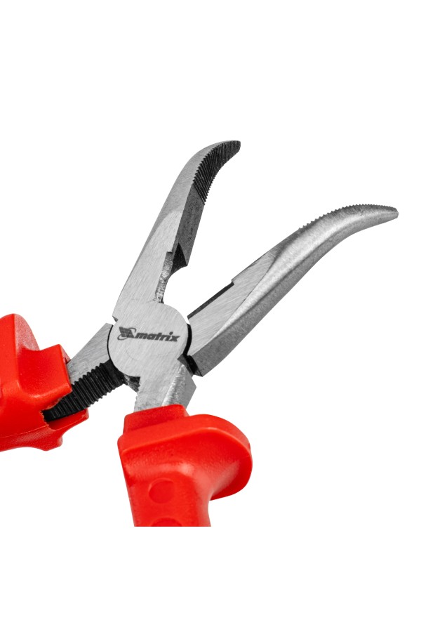 Длинногубцы изогнутые Econom, 160 мм, шлифованные, пластмассовые рукоятки Matrix