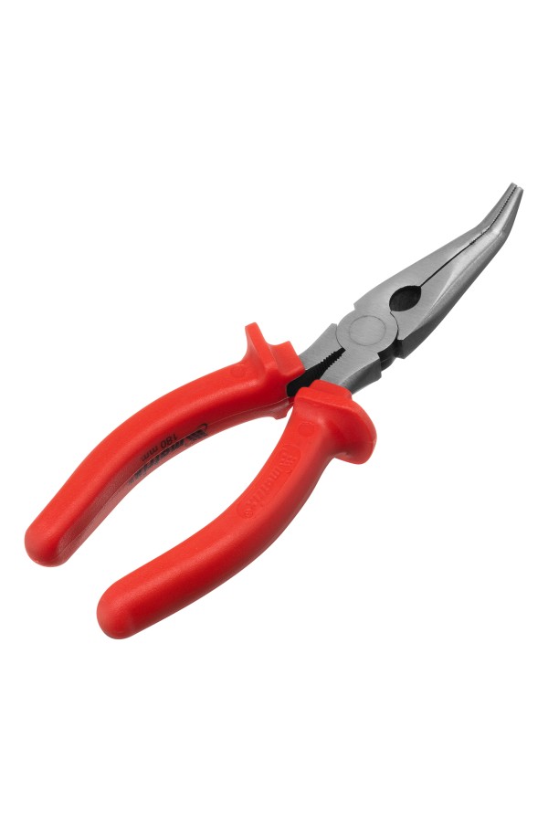 Длинногубцы изогнутые Econom, 180 мм, шлифованные, пластмассовые рукоятки Matrix