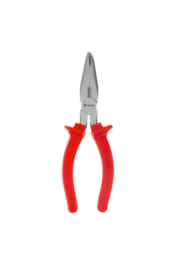 Длинногубцы изогнутые Econom, 180 мм, шлифованные, пластмассовые рукоятки Matrix