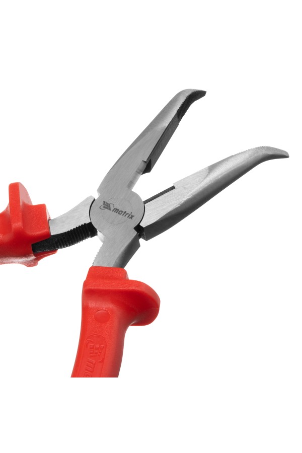 Длинногубцы изогнутые Econom, 180 мм, шлифованные, пластмассовые рукоятки Matrix