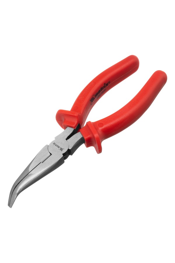 Длинногубцы изогнутые Econom, 180 мм, шлифованные, пластмассовые рукоятки Matrix