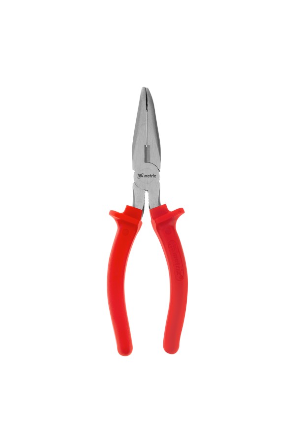 Длинногубцы изогнутые Econom, 200 мм, шлифованные, пластмассовые рукоятки Matrix