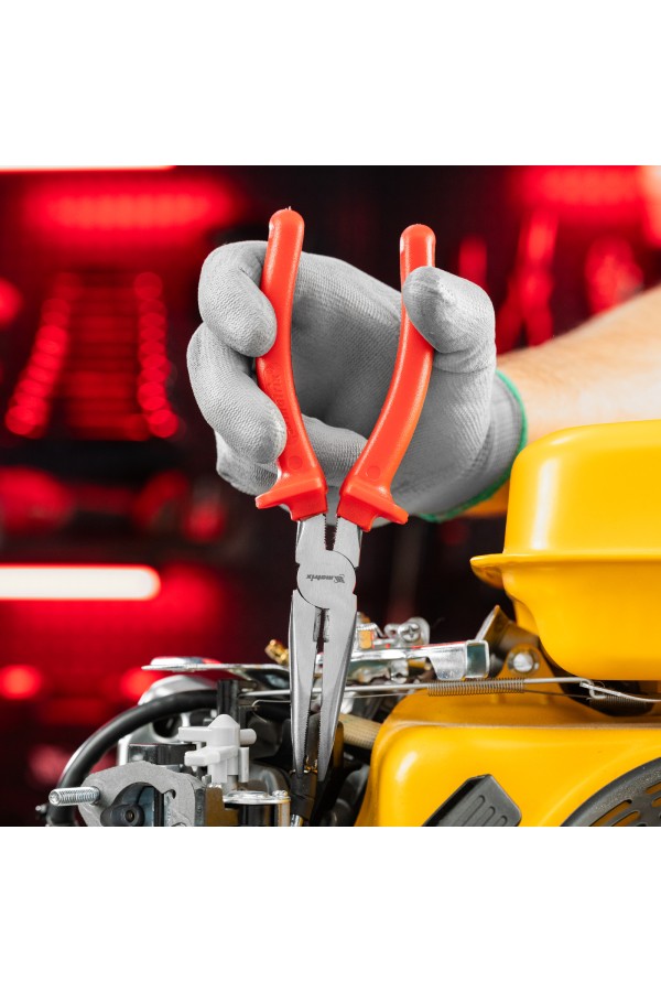 Длинногубцы изогнутые Econom, 200 мм, шлифованные, пластмассовые рукоятки Matrix