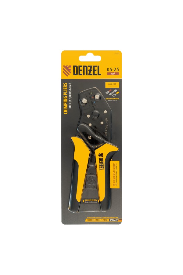 Клещи для обжима изолир. наконечников НКИ и НВИ, разъемов РПИ, гильз ГСИ, 0,5 - 2,5 мм2 Denzel