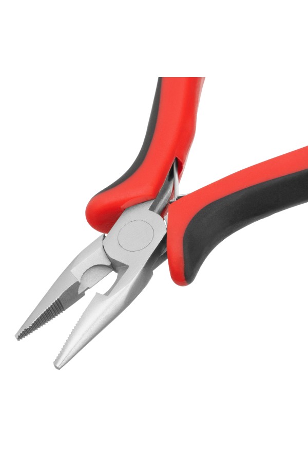 Длинногубцы прямые Mini, 130 мм, никелированные, авторазжим, двухкомпонентные рукоятки Matrix