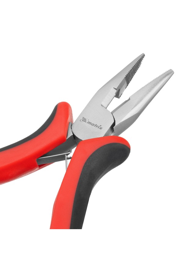 Длинногубцы прямые Mini, 130 мм, никелированные, авторазжим, двухкомпонентные рукоятки Matrix