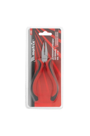 Длинногубцы прямые Mini, 130 мм, никелированные, авторазжим, двухкомпонентные рукоятки Matrix