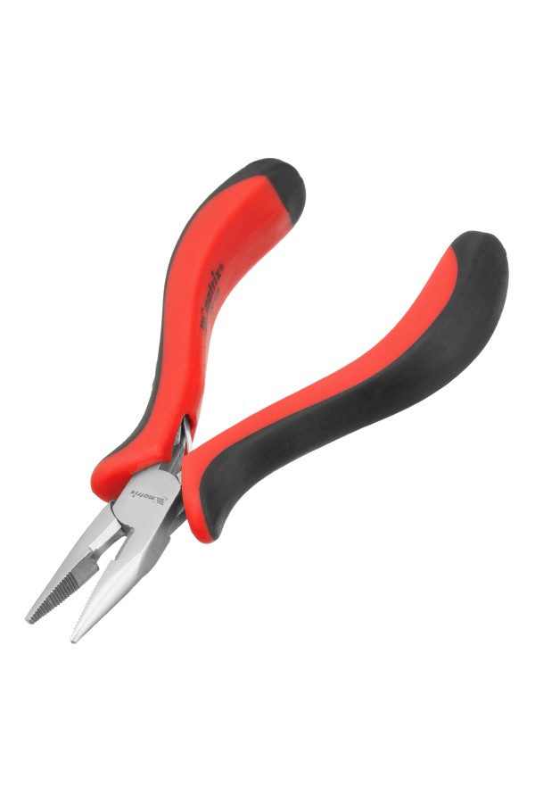 Длинногубцы прямые Mini, 130 мм, никелированные, авторазжим, двухкомпонентные рукоятки Matrix