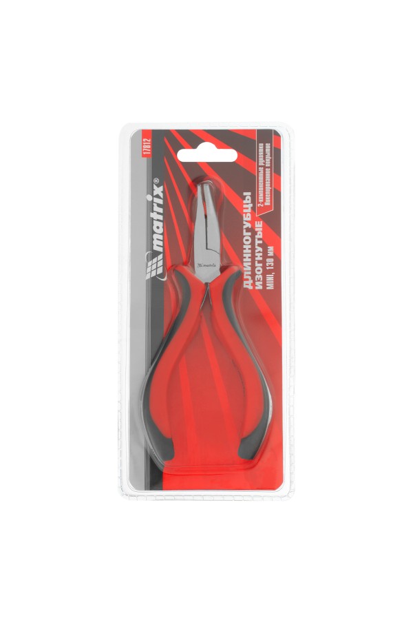 Длинногубцы изогнутые Mini, 130 мм, никелированные, авторазжим, двухкомпонентные рукоятки Matrix