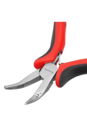 Длинногубцы изогнутые Mini, 130 мм, никелированные, авторазжим, двухкомпонентные рукоятки Matrix