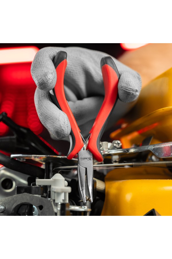 Длинногубцы изогнутые Mini, 130 мм, никелированные, авторазжим, двухкомпонентные рукоятки Matrix