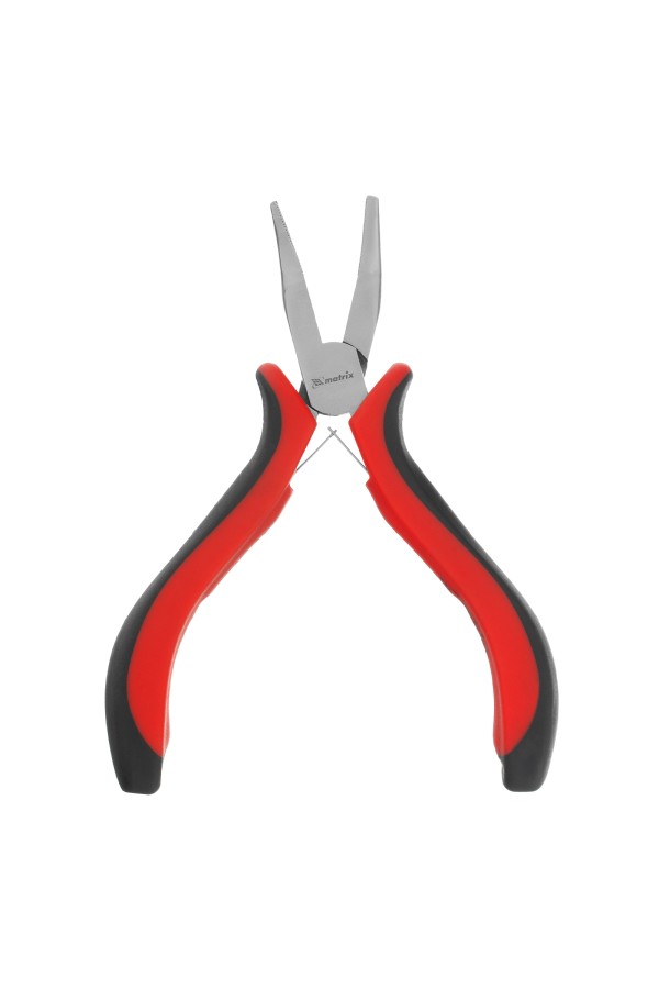 Длинногубцы изогнутые Mini, 130 мм, никелированные, авторазжим, двухкомпонентные рукоятки Matrix