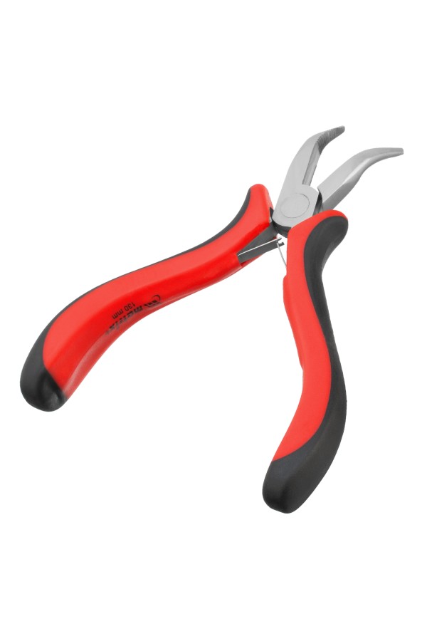 Длинногубцы изогнутые Mini, 130 мм, никелированные, авторазжим, двухкомпонентные рукоятки Matrix