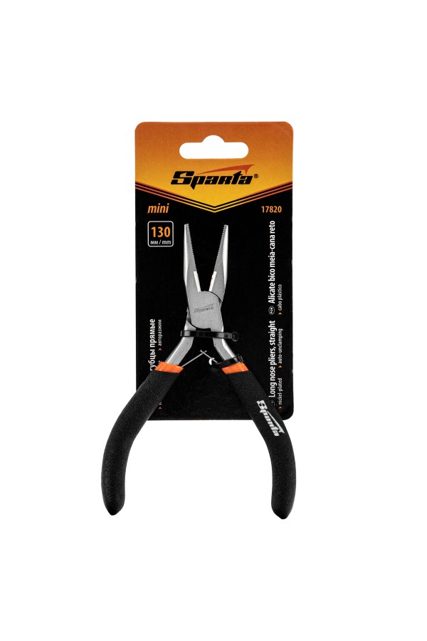 Длинногубцы прямые Mini, 130 мм, никелированные, авторазжим Sparta