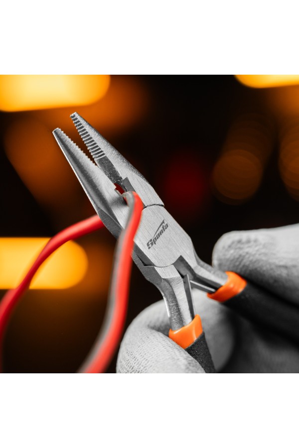 Длинногубцы прямые Mini, 130 мм, никелированные, авторазжим Sparta