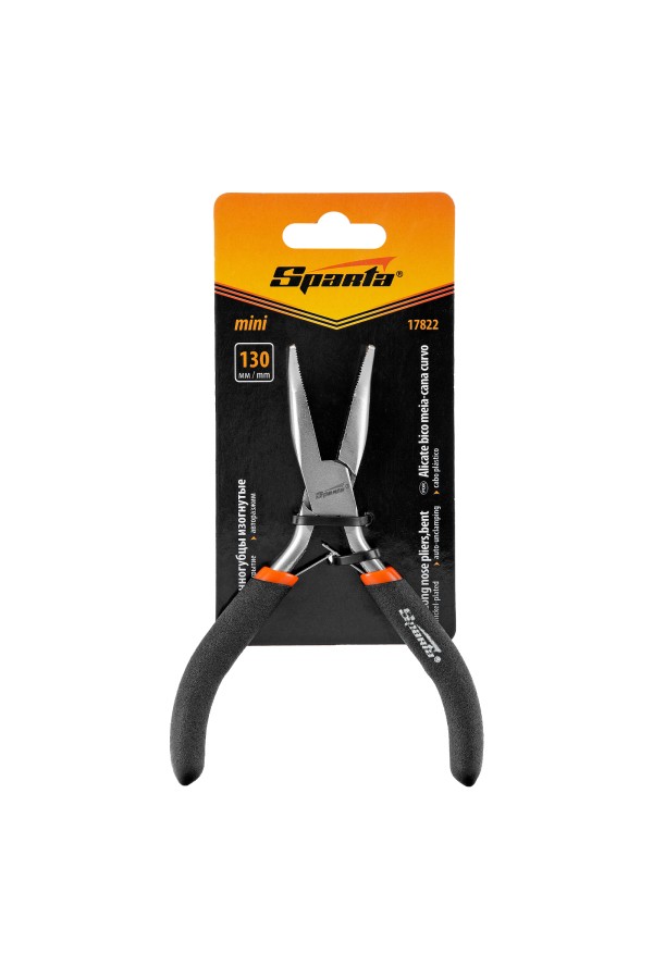 Длинногубцы изогнутые Mini, 130 мм, никелированные, авторазжим Sparta