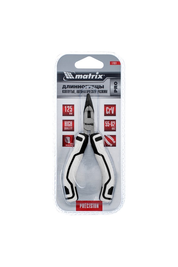 Длинногубцы Mini, 125 мм, изогнутые, авторазжим, Pro Matrix