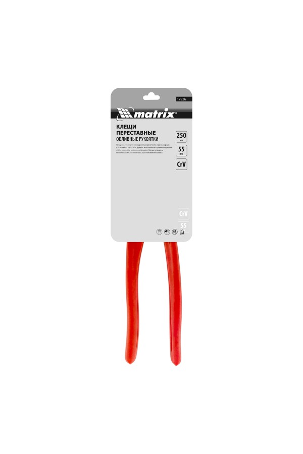 Клещи переставные 250 мм, кнопочный механизм, хром-ванадий, обливные рукоятки Matrix