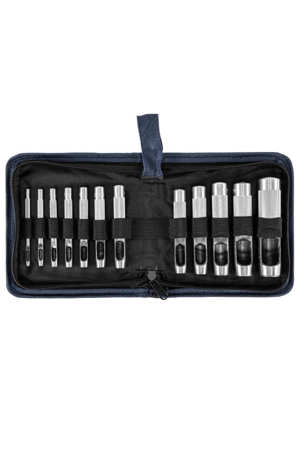 Набор пробойников для кожи 3 4 5 6 7 8 9 10 12 14 16 19 мм, 12 шт, чехол Сибртех