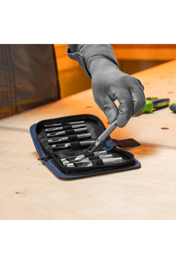 Набор пробойников для кожи 3 4 5 6 7 8 9 10 12 14 16 19 мм, 12 шт, чехол Сибртех