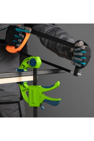 Струбцина F-образная, быстрозажимная, 150 х 70 х 360 мм, пластиковый корпус, фиксатор, двухкомпонентная рукоятка Сибртех