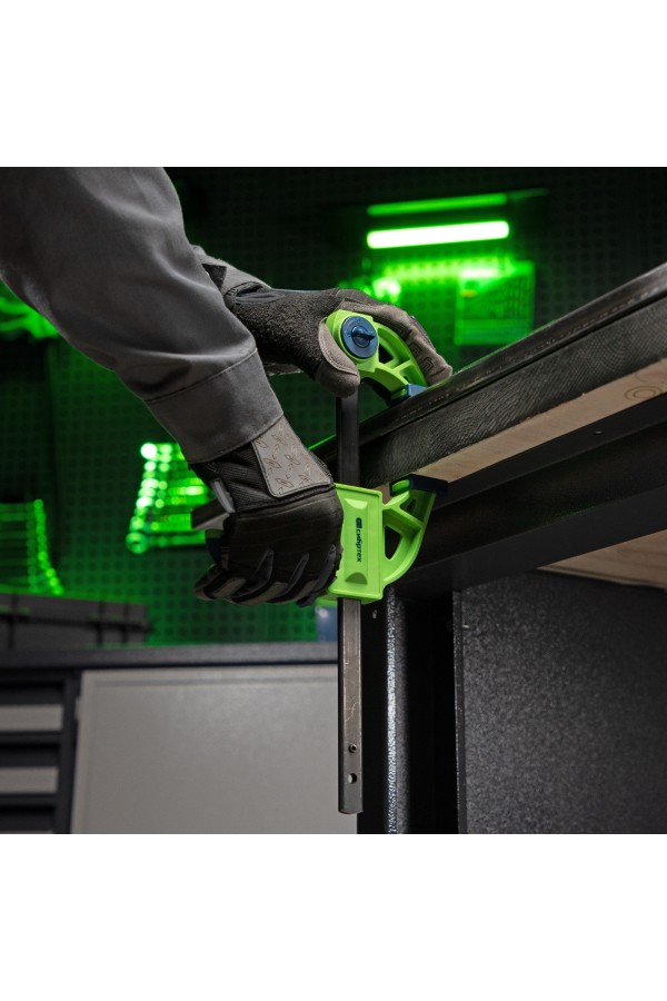 Струбцина F-образная, быстрозажимная, 150 х 70 х 360 мм, пластиковый корпус, фиксатор, двухкомпонентная рукоятка Сибртех