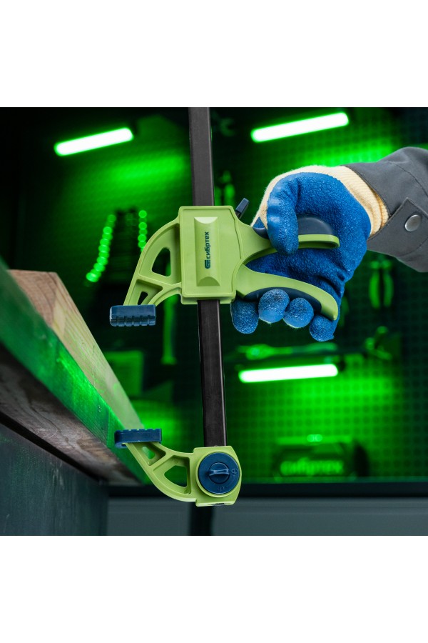 Струбцина F-образная, быстрозажимная, 200 х 70 х 420 мм, пластиковый корпус, фиксатор, двухкомпонентная рукоятка Сибртех