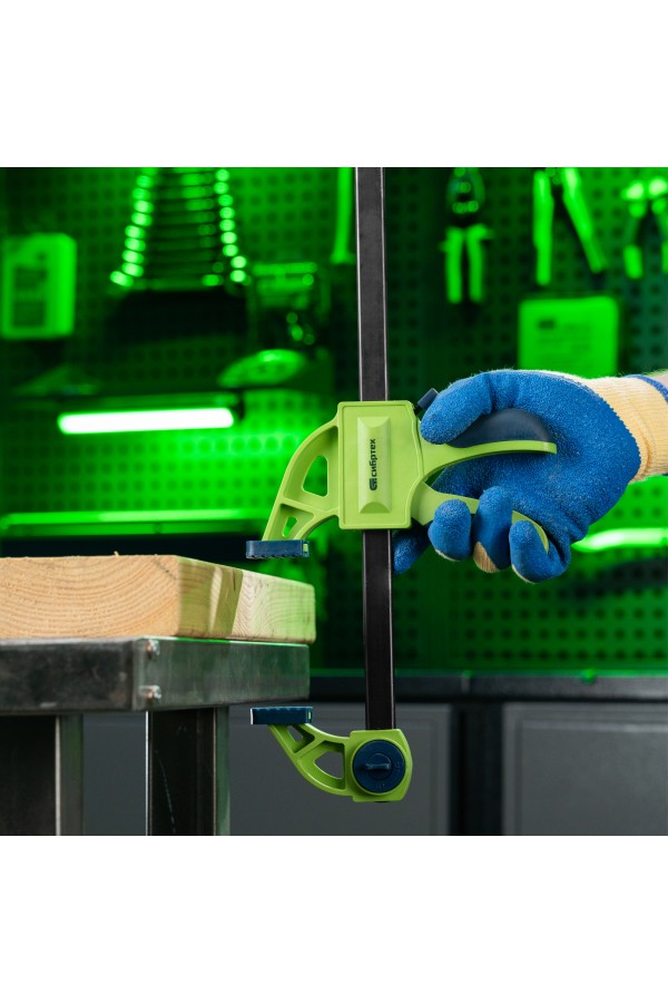 Струбцина F-образная, быстрозажимная, 900 х 70 х 1130 мм, пластиковый корпус, фиксатор, двухкомпонентная рукоятка Сибртех