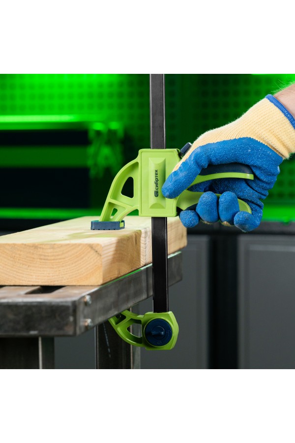 Струбцина F-образная, быстрозажимная, 900 х 70 х 1130 мм, пластиковый корпус, фиксатор, двухкомпонентная рукоятка Сибртех