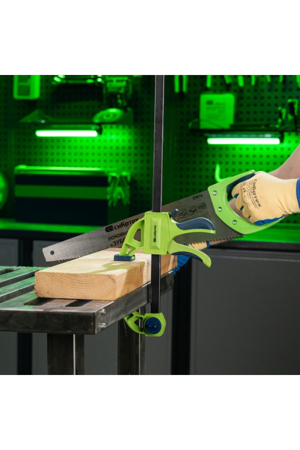 Струбцина F-образная, быстрозажимная, 900 х 70 х 1130 мм, пластиковый корпус, фиксатор, двухкомпонентная рукоятка Сибртех