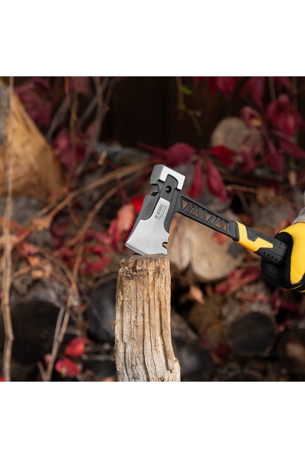 Топор цельнокованый 600 г, двухкомпонентная обрезиненная рукоятка Denzel