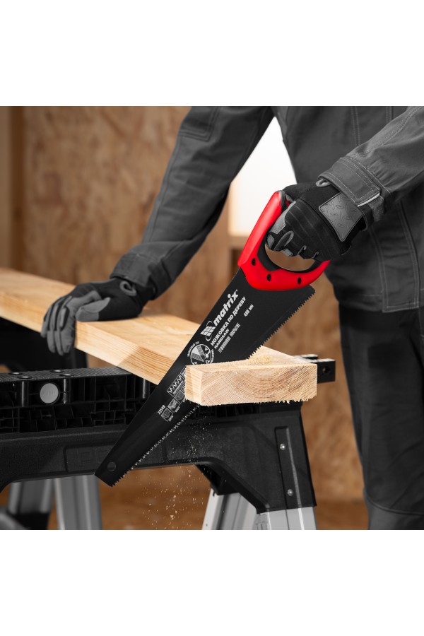 Ножовка по дереву, 400 мм, 7-8 TPI, зуб-3D, каленый зуб, тефлоновое покрытие полотна, двухкомпонентная рукоятка Matrix