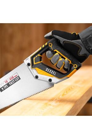 Ножовка по дереву, 450 мм, 9 TPI, зуб 3D, металлопластиковая рукоятка Denzel