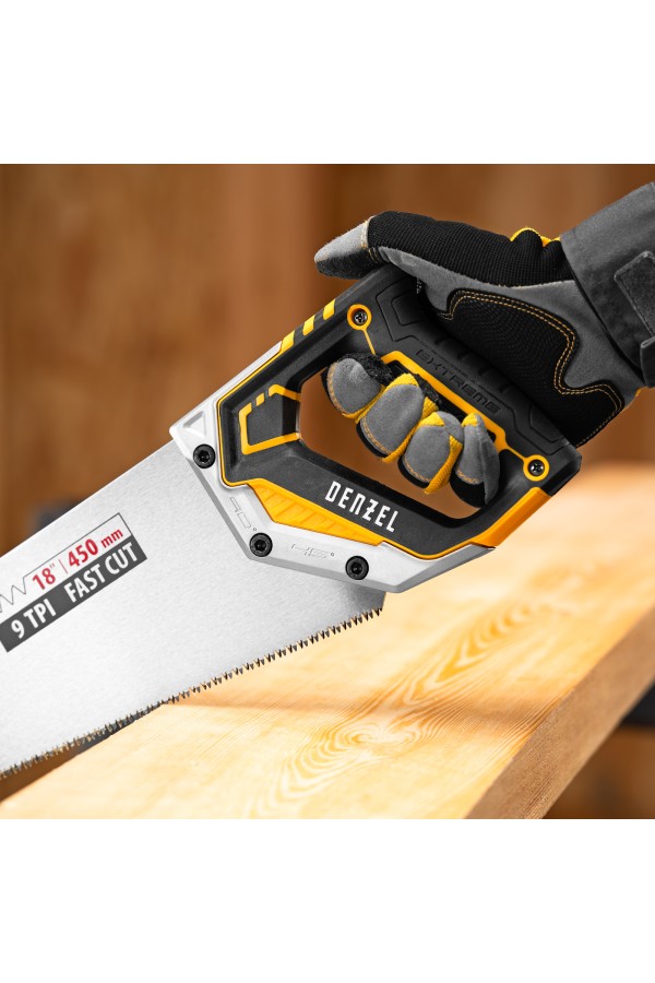 Ножовка по дереву, 450 мм, 9 TPI, зуб 3D, металлопластиковая рукоятка Denzel