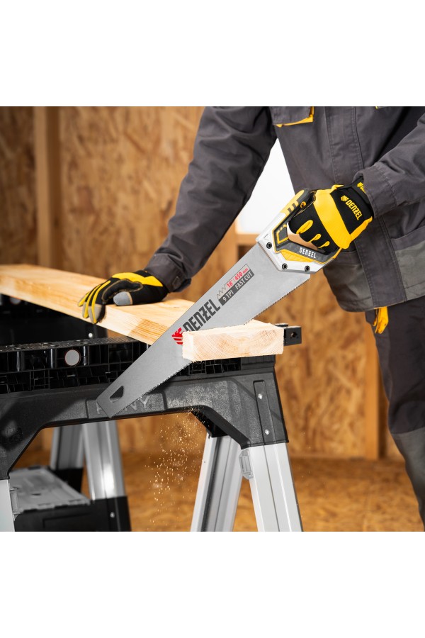 Ножовка по дереву, 450 мм, 9 TPI, зуб 3D, металлопластиковая рукоятка Denzel