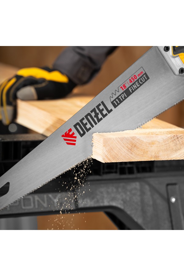 Ножовка по дереву, 450 мм, 11 TPI, зуб 3D, металлопластиковая рукоятка Denzel