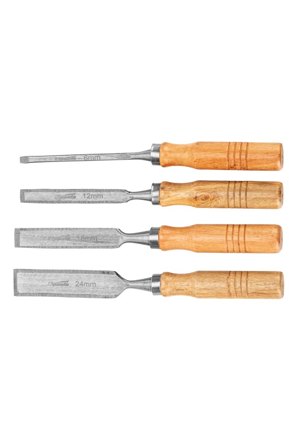 Набор стамесок, 6-12-18-24 мм, плоские, деревянные рукоятки Sparta